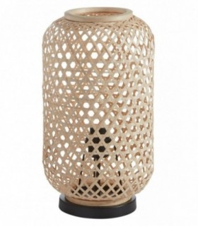 Lámpara de sobremesa decorativa India en bambú natural con base negra Lámpara de sobremesa decorativa India en bambú natural con base negra