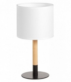Lámpara de mesa Noelia Negro + Madera con pantalla cilíndrica blanca y base metálica Lámpara de mesa Noelia Negro + Madera con pantalla cilíndrica blanca y base metálica
