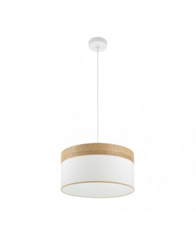 Lámpara colgante Cloe Blanco/Blanca de 40 cm con acabado en madera clara