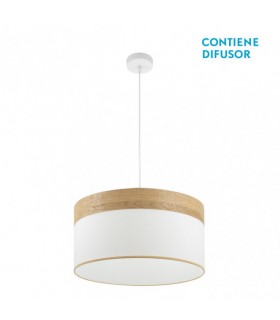 Lámpara colgante Cloe Blanco/Blanca de 50 cm con acabado en madera clara