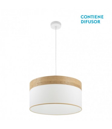 Lámpara colgante Cloe Blanco/Blanca de 50 cm con acabado en madera clara