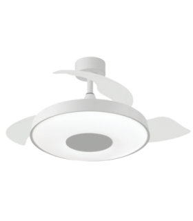 Ventilador de techo retráctil modelo Paris color blanco con aspas ocultas y luz LED