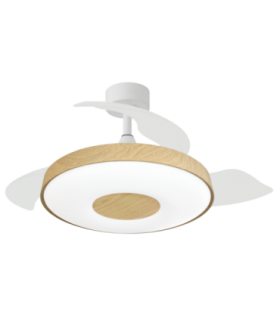 Ventilador de techo retráctil modelo Paris acabado blanco y haya, aspas blancas