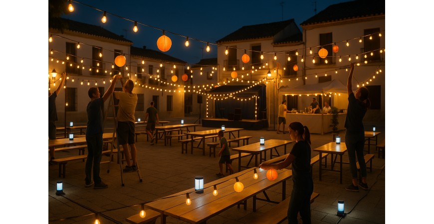 Iluminación exterior para fiestas locales en agosto: ideas, seguridad y productos recomendados
