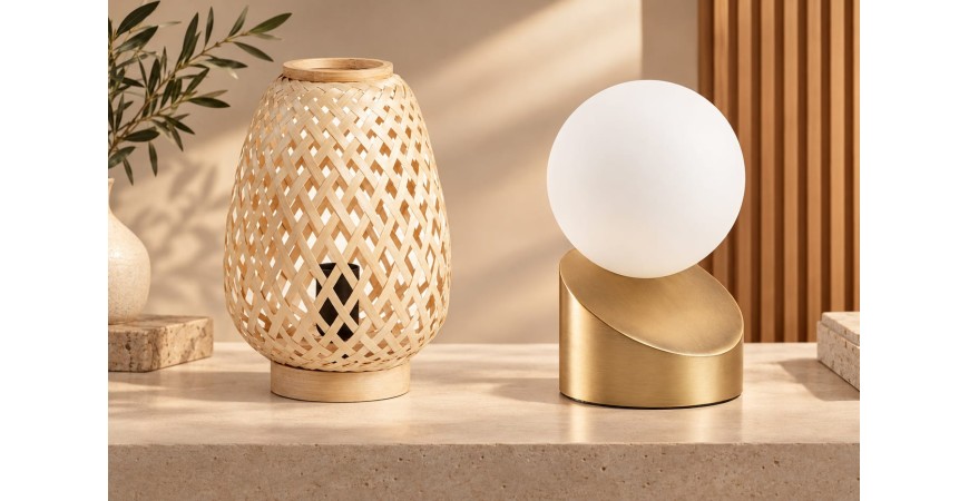 Kabas bambú natural vs Moon bronce vs Rondo latón mate: qué lámpara de sobremesa encaja mejor con tu estilo